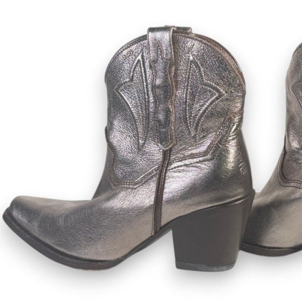 Dan Post | Silver Metallic Space Cowgirl Pointy Toe Ankle Boots | Sz 7.5